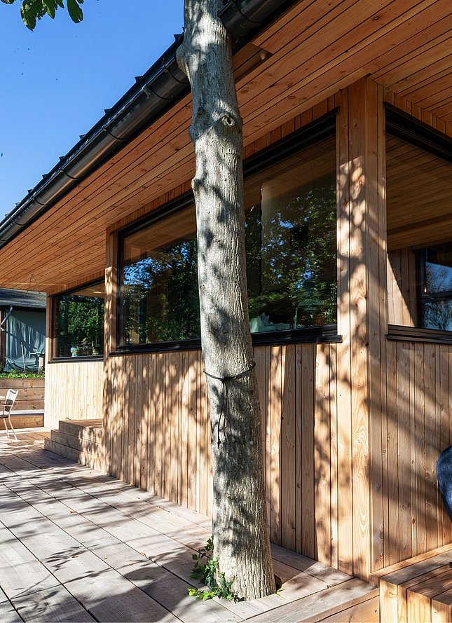 Træterrasse bygget udenom eksisterende træ
