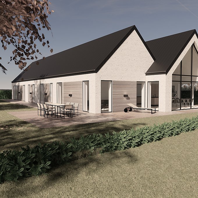 Forskudt længe hus med maksimalt lysindfald