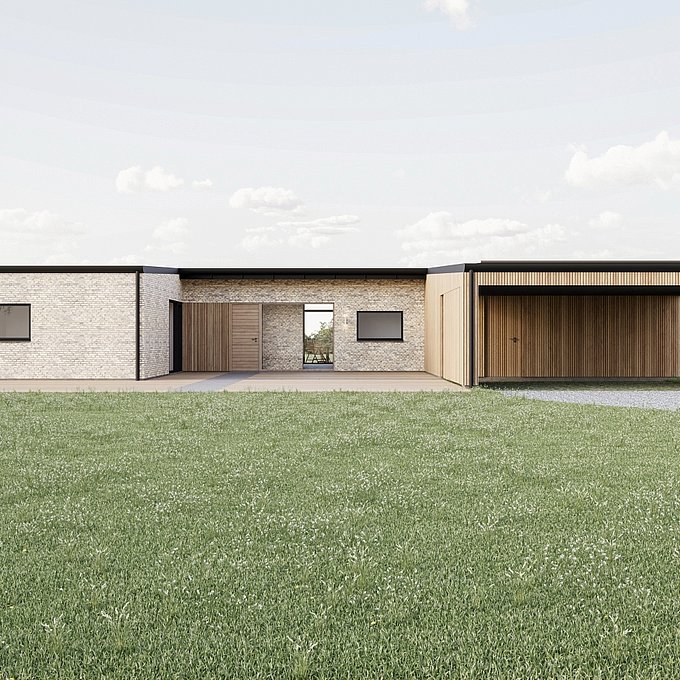 Moderne landsted i genbrugssten ved Båring Vig    