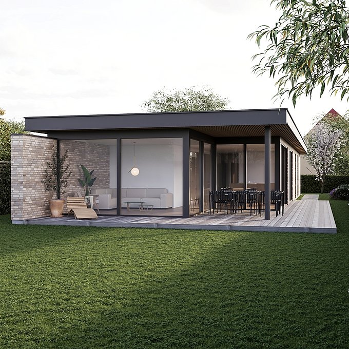 Nybygget hus inspireret af 1960'ernes modernistiske formsprog