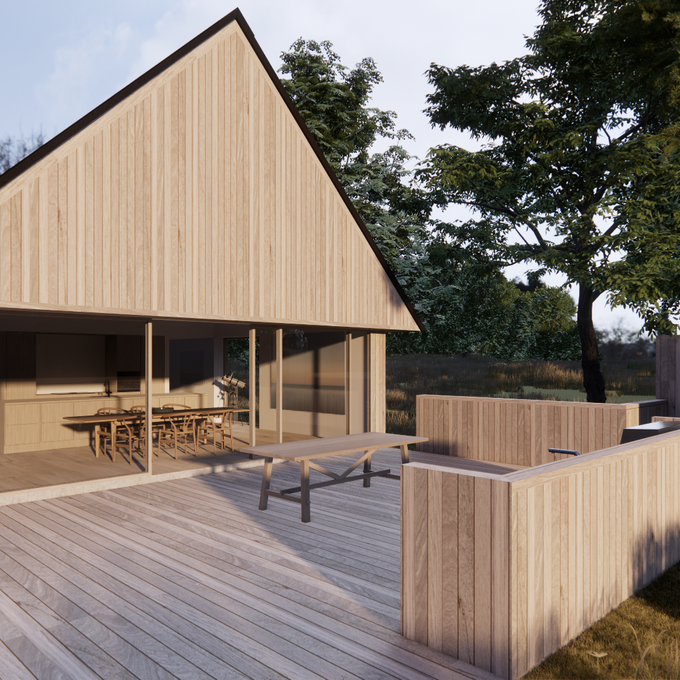 Landhus i cedertræ med plads til naturfotografernes egne værker