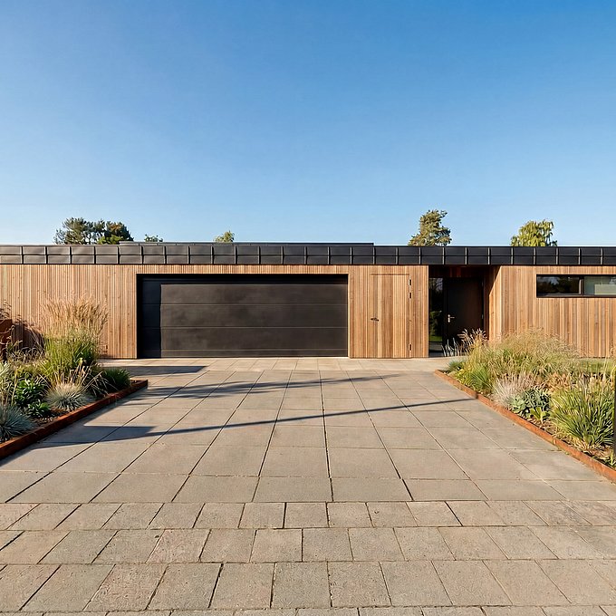 Tilbygning i cedertræ - Multirum, garage & entré
