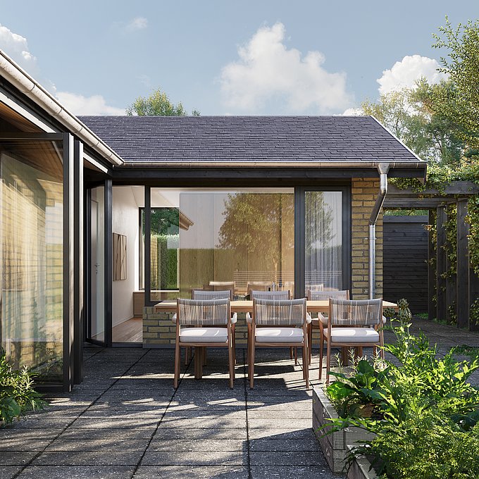 Stilfærdig tilbygning til arkitekttegnet typehus fra 60'erne 