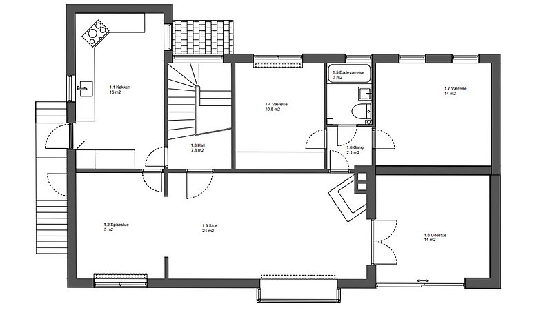 FØR: Plantegning før renovering - stueplan.