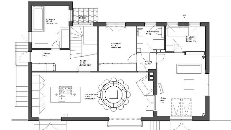Plantegning efter renovering - stueplan