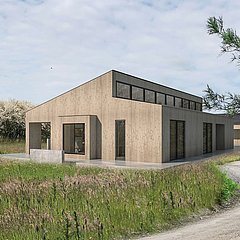 Tre træhuse til tre generationer på stor og unik grund ved fjord