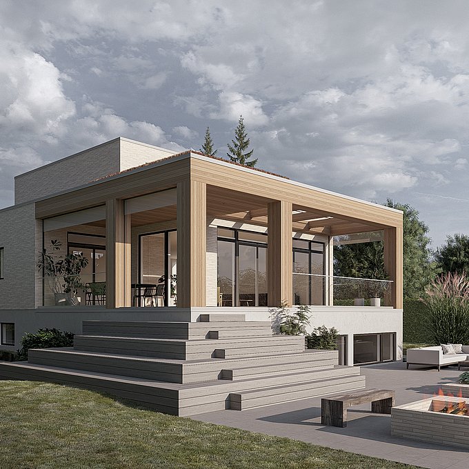 Villa Skovvej - den overdækkede terrasse forlænger sommersæsonen