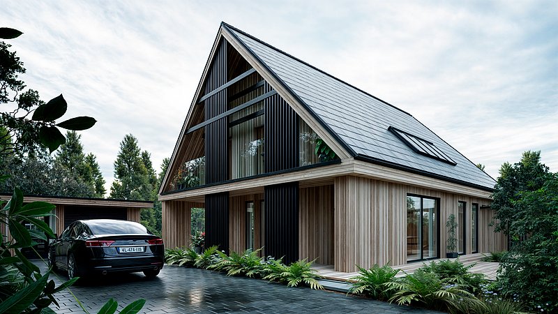 Visualisering af ankomsten til huset efter ombygningen. 